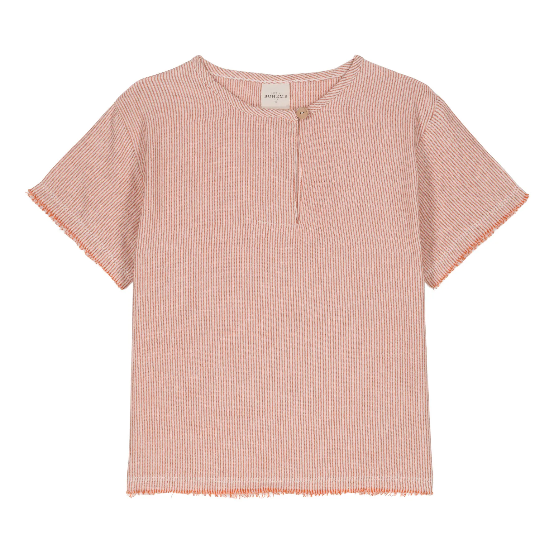 Studio Bohème Orange Orso Short Sleeve Cotton Gauze Striped T-Shirt