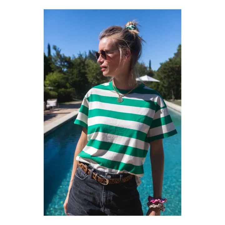 Camiseta de rayas de algodón orgánico Muse - Colección Mujer  | Verde- Imagen del producto n°0