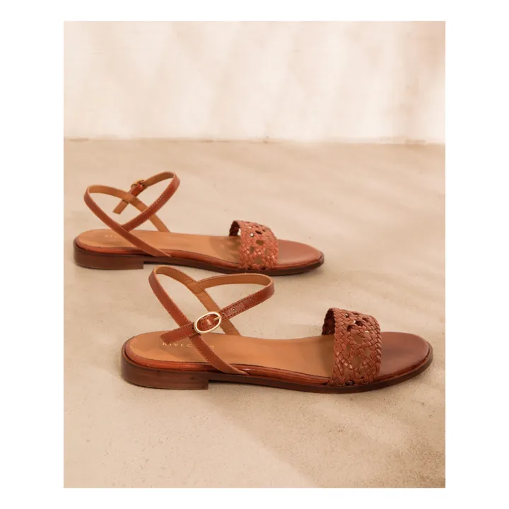 N°126 Flat Leather Sandals | Cognac- Product image n°4