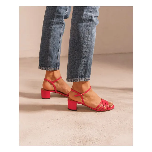 Sandalias de piel con tacón N°779 | Rosa Fushia