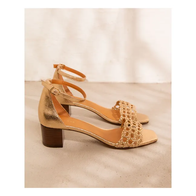 Sandali con il tacco in pelle N°890 | Dorato