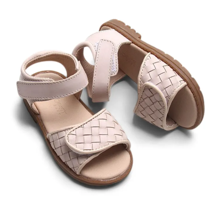 Woven Leather Sandals | Pale pink- Product image n°0