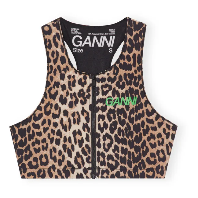 Active Recycled Material Zip-up Printed Racer Back Bra | Leopard