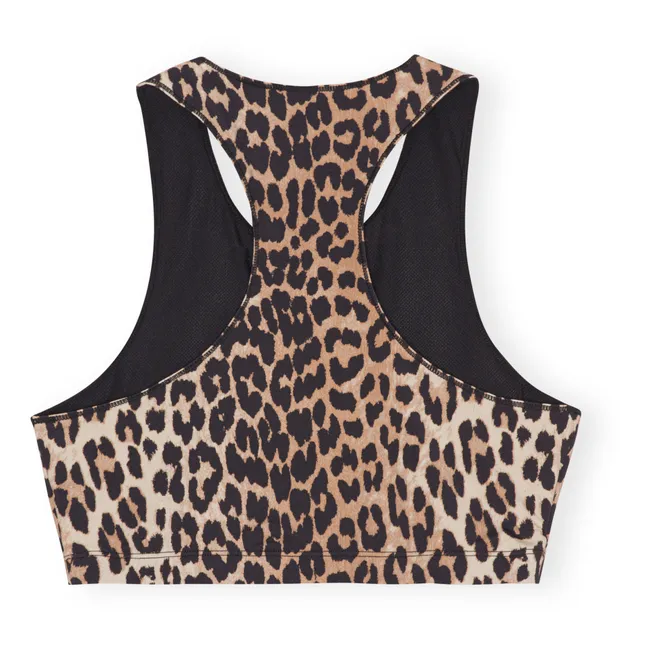 Active Recycled Material Zip-up Printed Racer Back Bra | Leopard