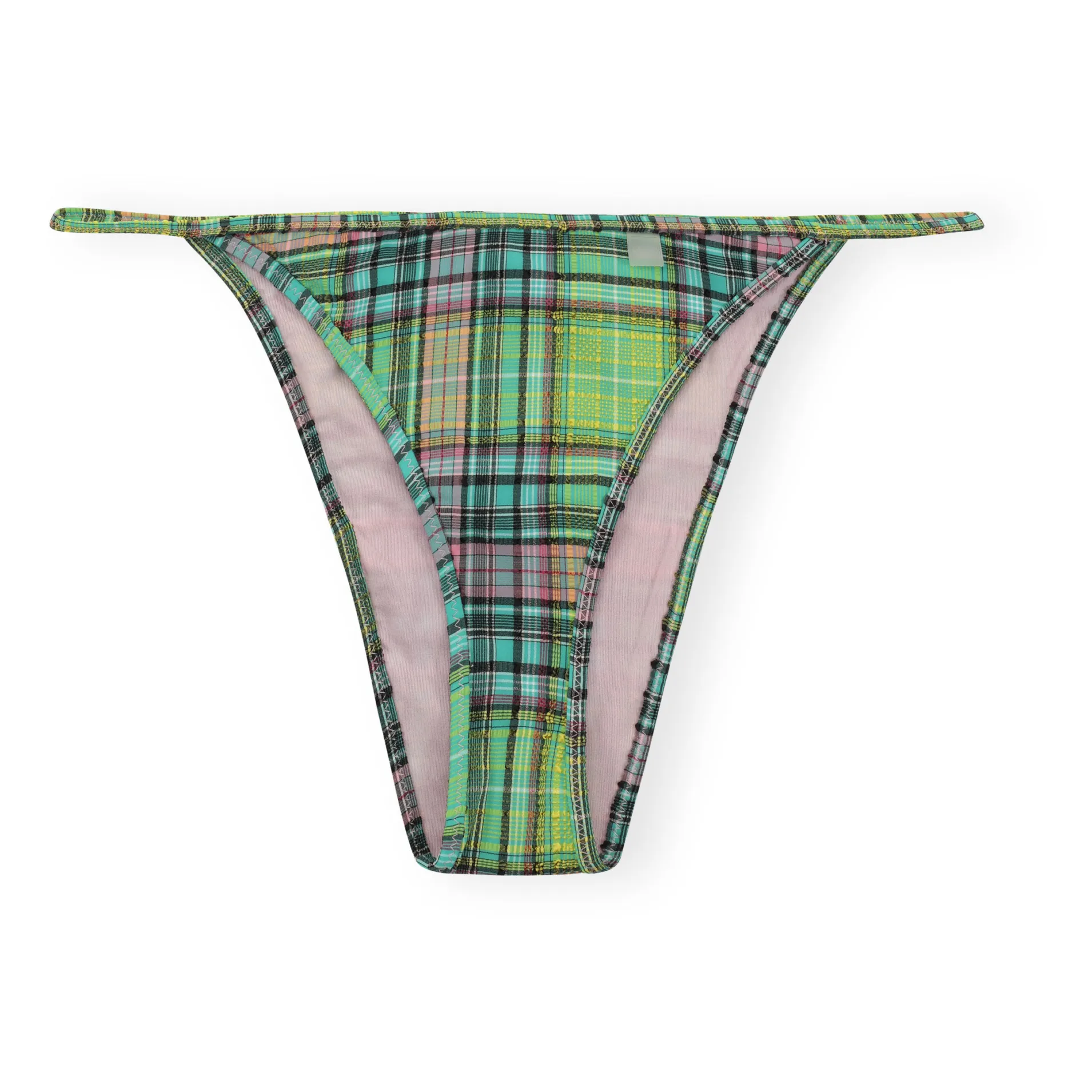 Ganni Green Recycled Material Check Bikini Bottoms