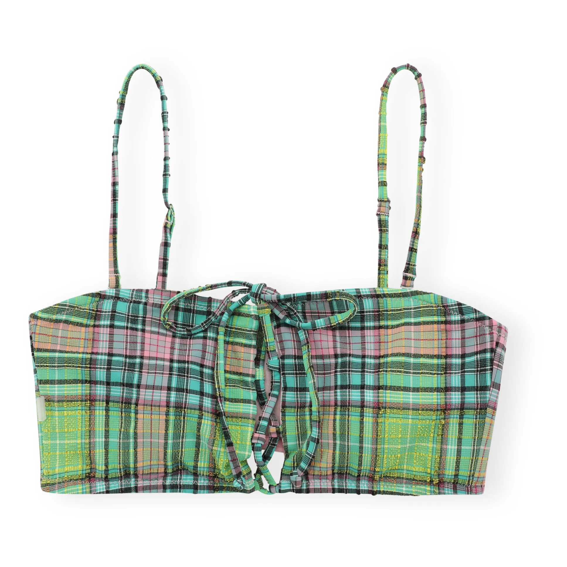 Ganni Green Recycled Material Check Bikini Top