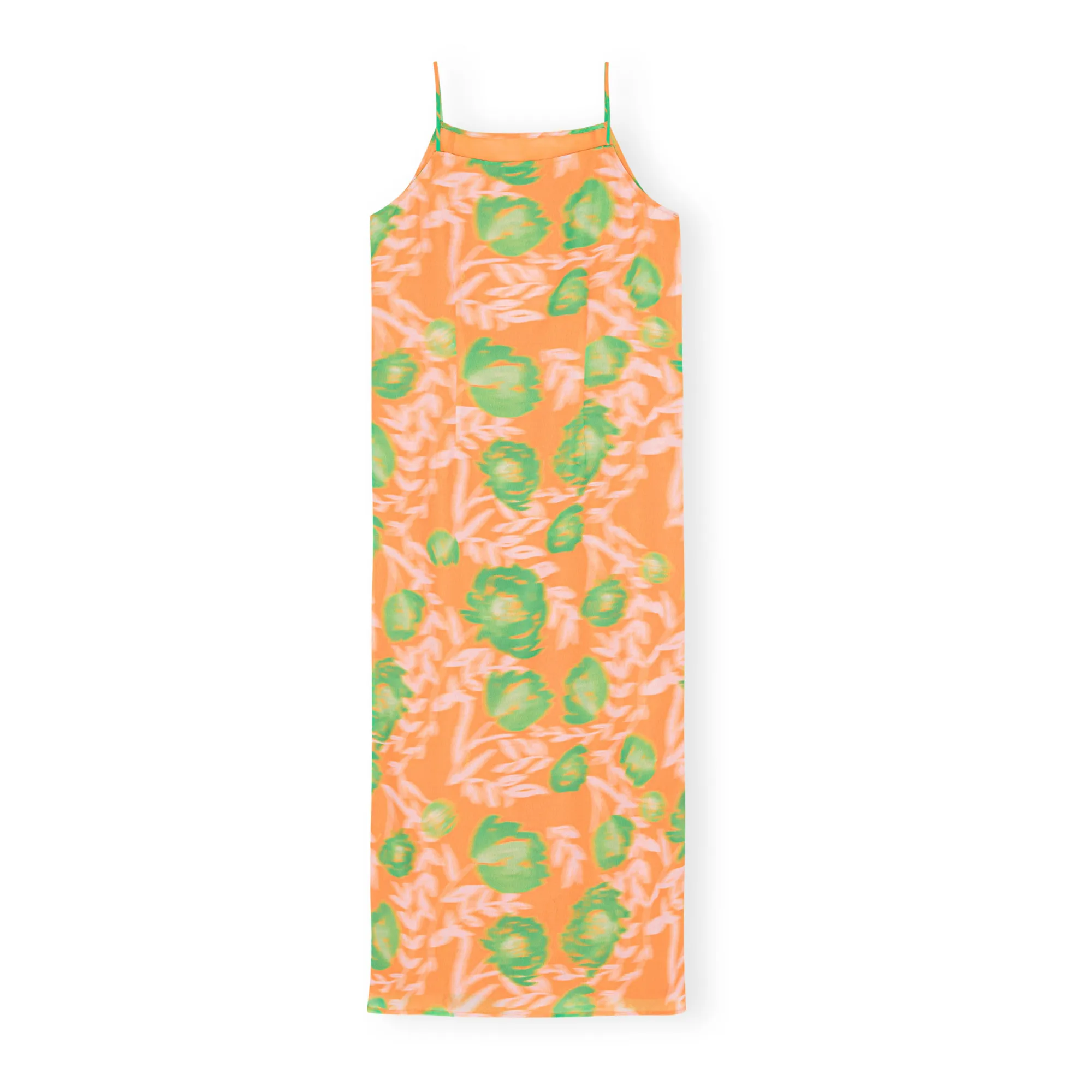 Ganni Orange Recycled Materials Printed Strap Dress