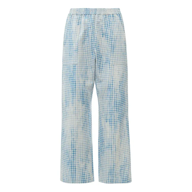 Pantaloni Achille a quadri in cotone e lino | Blu acqua
