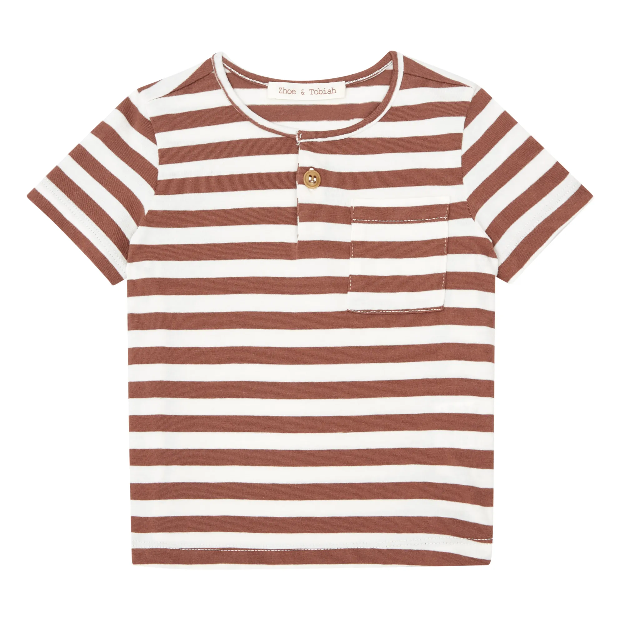 Zhoe & Tobiah Camel Striped T-Shirt With Pocket