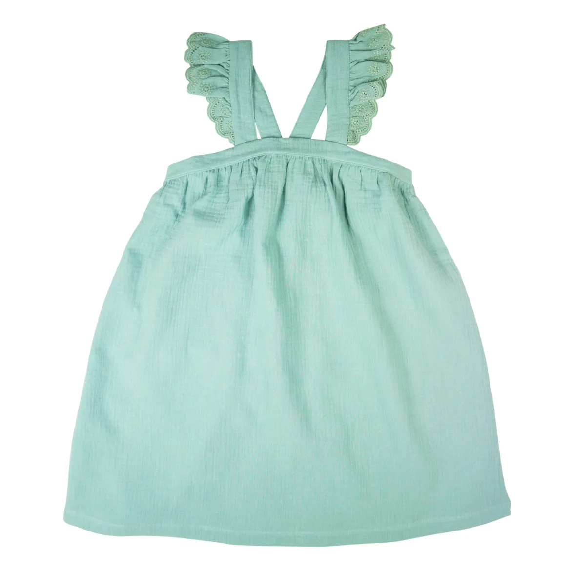 La Petite Collection Green Water Strappy Organic Cotton Gauze Flounce Dress