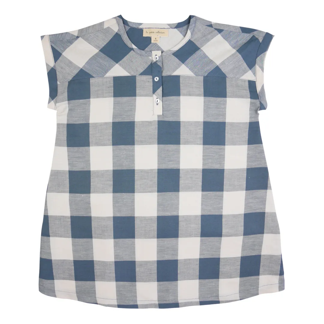 La Petite Collection Blue Checked Linen Dress