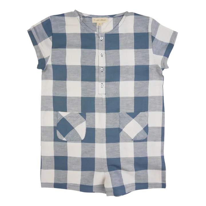 Check Linen Playsuit | Blue- Product image n°0