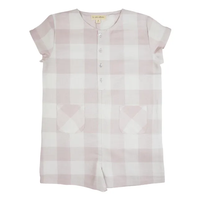 Check Linen Playsuit | Pale pink