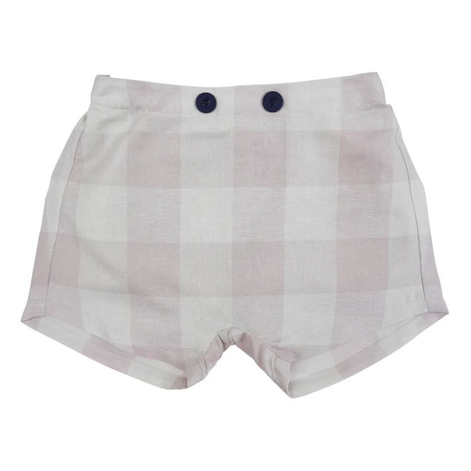 La Petite Collection Pale Pink Checked Linen Harem Shorts