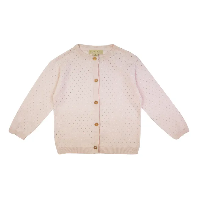 Recycled Cotton Openwork Cardigan | Pale pink