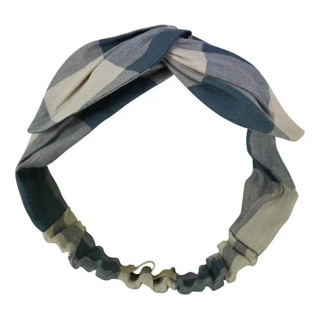 Checked Linen Headband | Blue