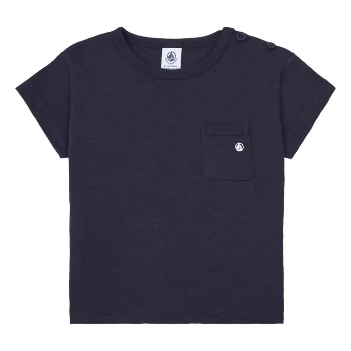 Camiseta de manga corta de punto de algodón orgánico | Azul Marino- Imagen del producto n°0