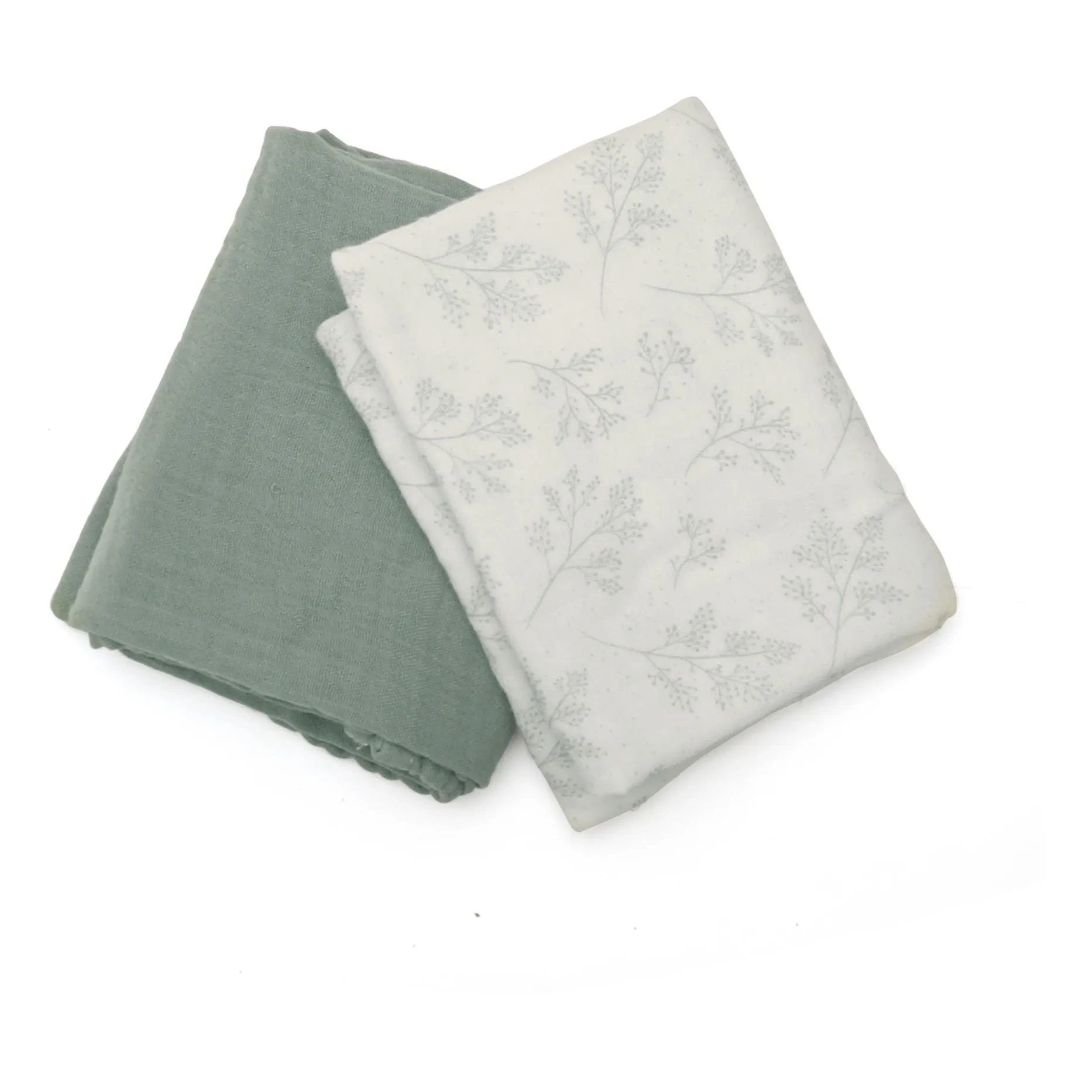 Charlie Crane Vert Lichen Doli Swaddling Cloths - Set Of 2