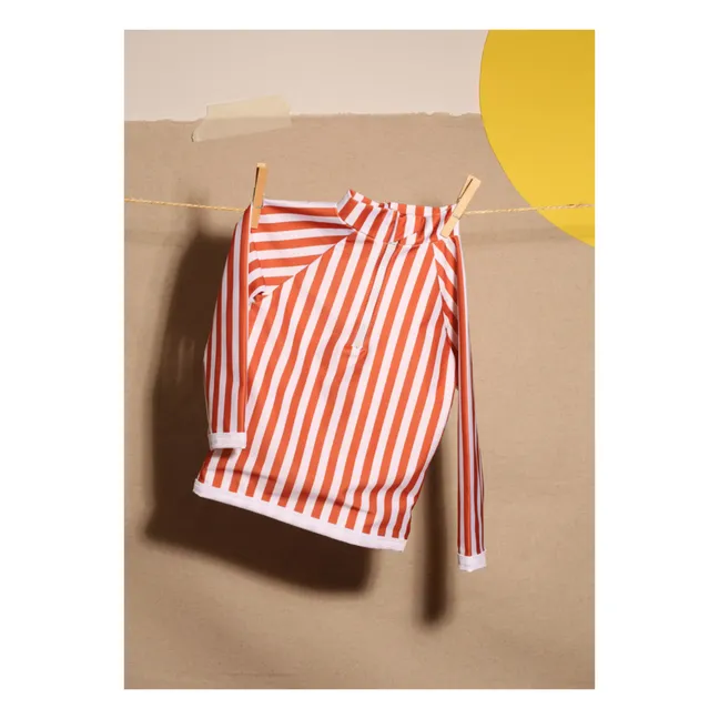 Anti UV Recycled Material Striped T-Shirt | Terracotta
