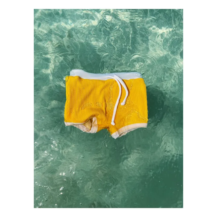 Badeshorts aus recyceltem Material uni gerippt | Gelb- Produktbild Nr. 2