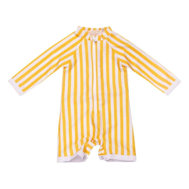Anti-UV Recycled Material Striped Playsuit | Yellow