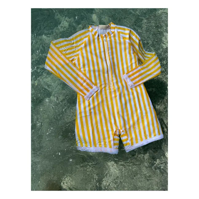 Anti-UV Recycled Material Striped Playsuit | Yellow