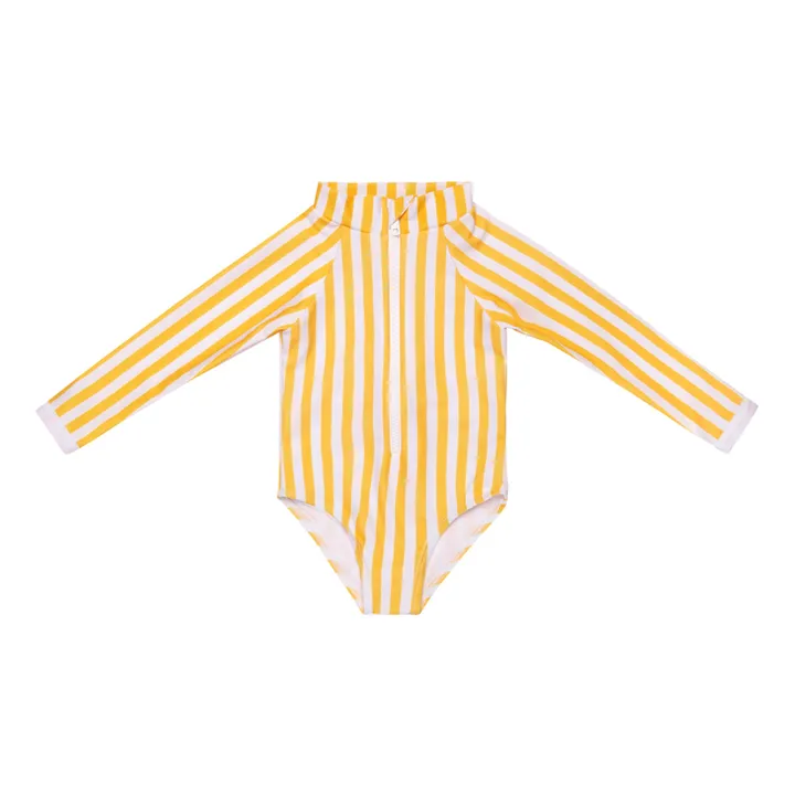 Anti-UV Recycled Material Striped Swimsuit | Yellow- Product image n°0