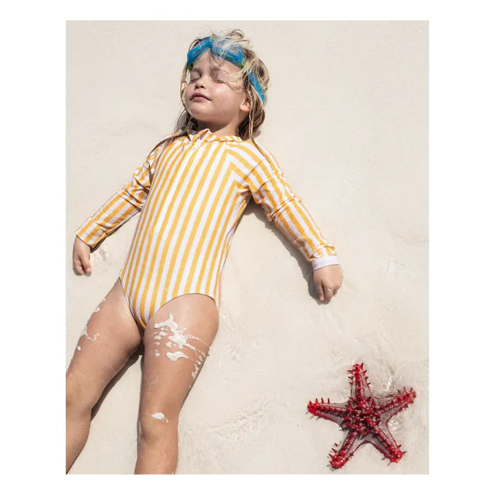 Anti-UV Recycled Material Striped Swimsuit | Yellow- Product image n°1