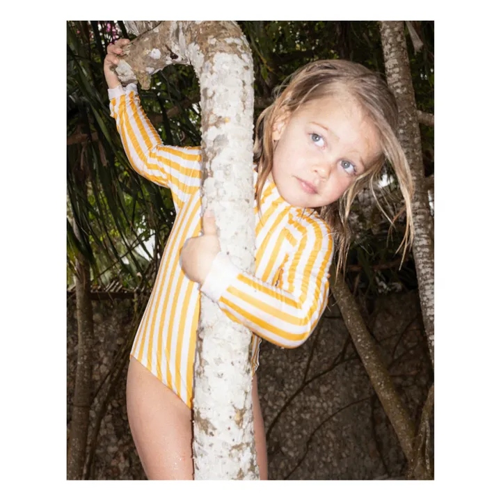 Anti-UV Recycled Material Striped Swimsuit | Yellow- Product image n°3