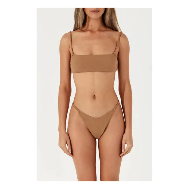 Top in jersey a coste Almond | Camel
