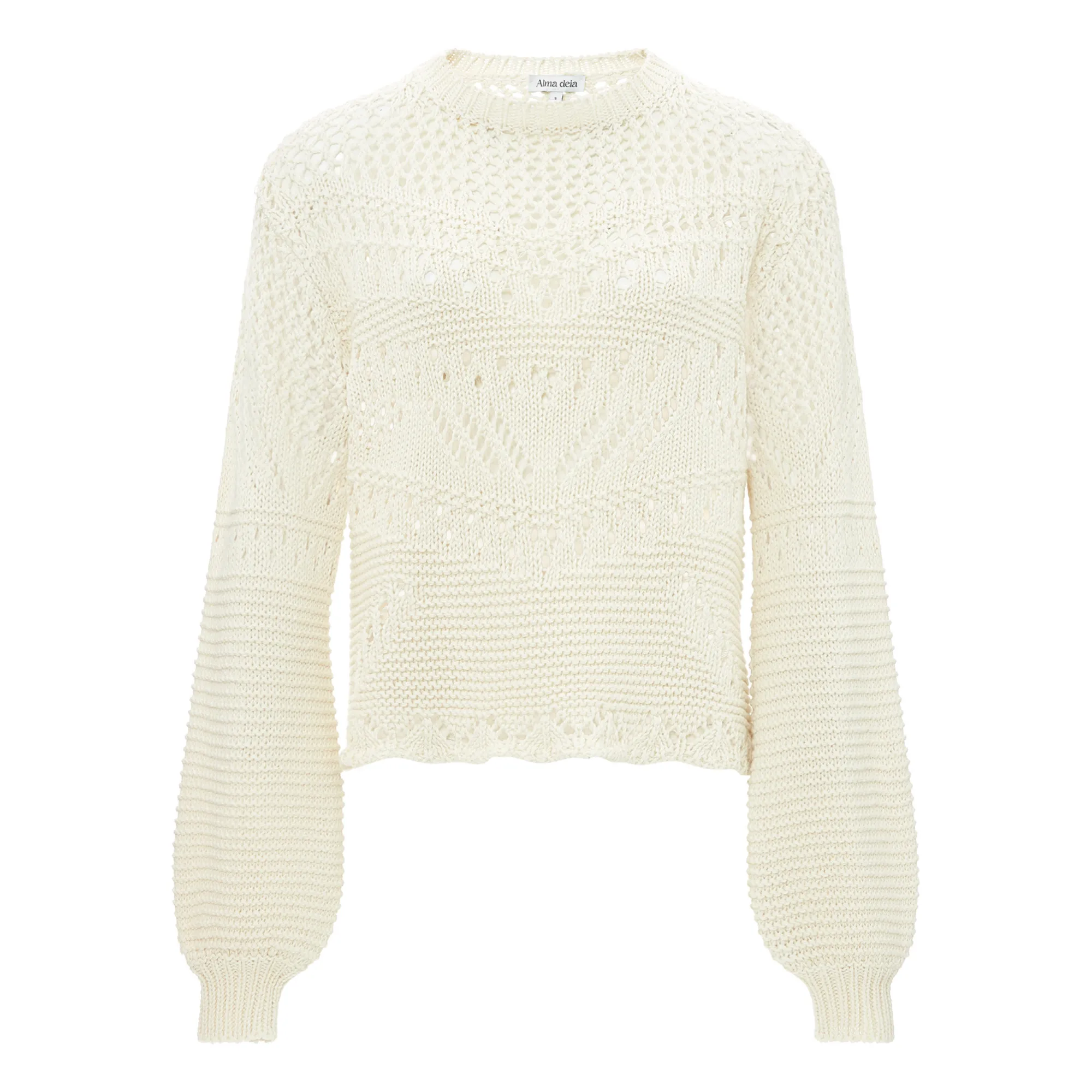Alma Deia Ecru Crochet Knit Sweater