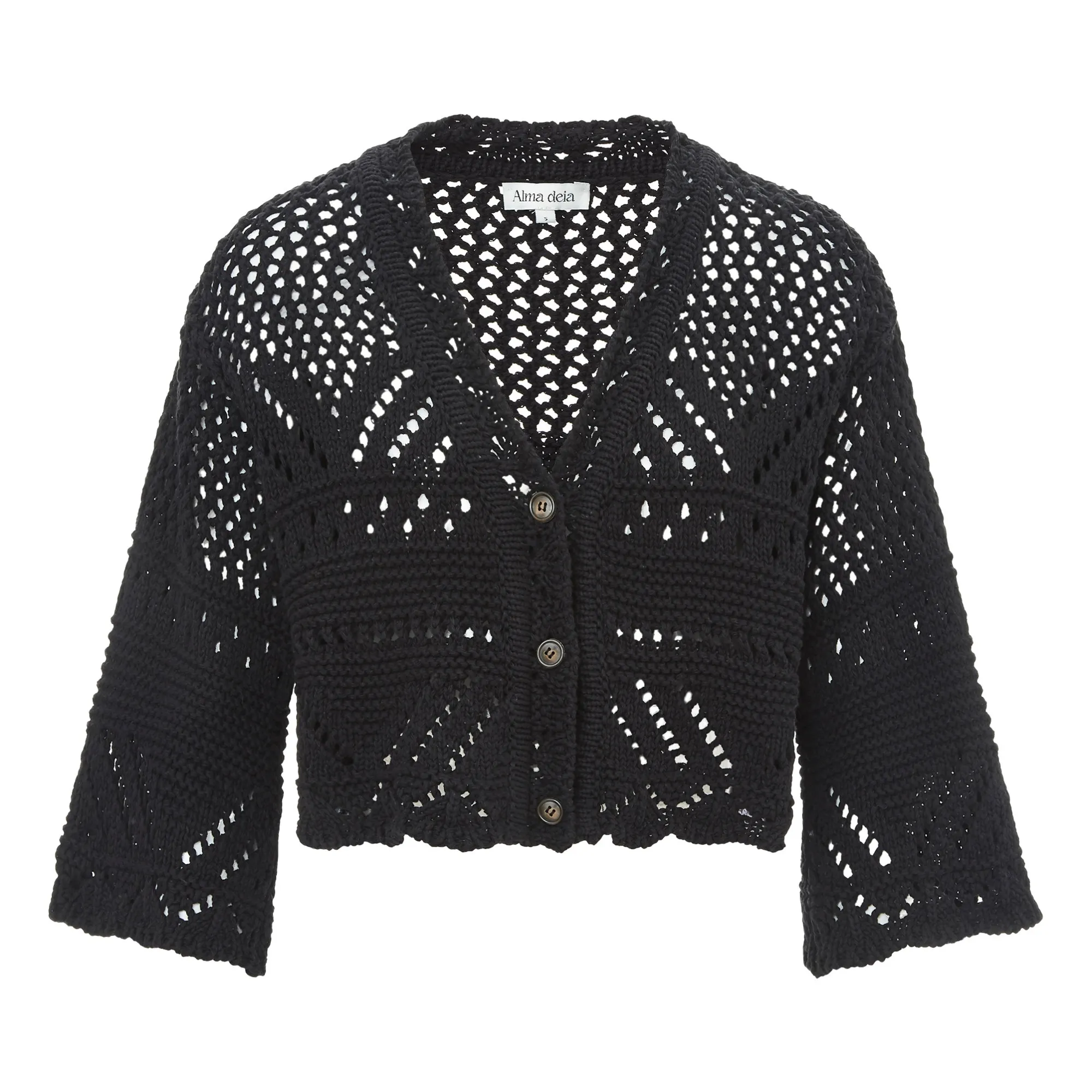 Alma Deia Black Crochet Knit Cardigan