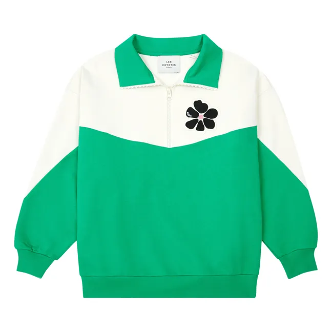 Sweatshirt mit Reißverschluss Colour Block | Beige - Grün
