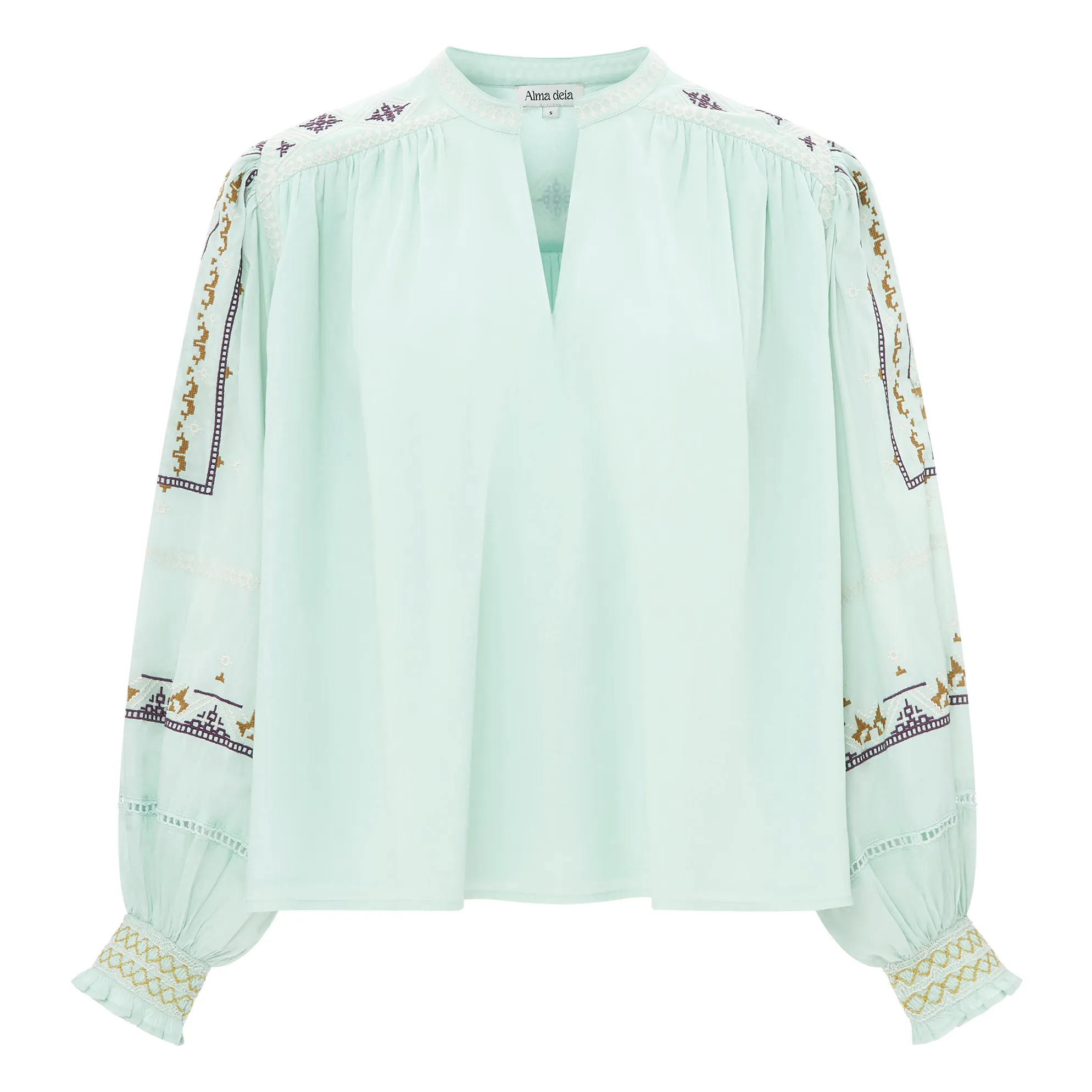Alma Deia Blue Embroidered Blouse