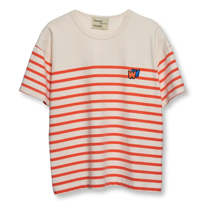 Camiseta de algodón orgánico a rayas | Rojo- Imagen del producto n°0