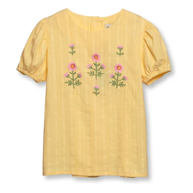 Blouse Brodée Coton Bio | Jaune pâle