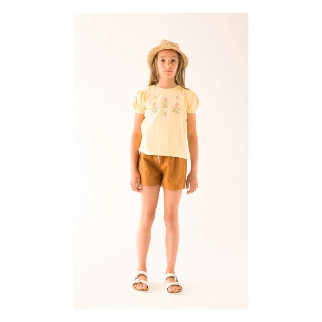 Blouse Brodée Coton Bio | Jaune pâle