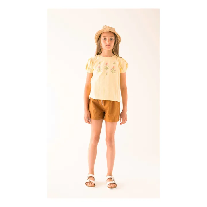 Organic Cotton Embroidered Blouse | Pale yellow- Product image n°1