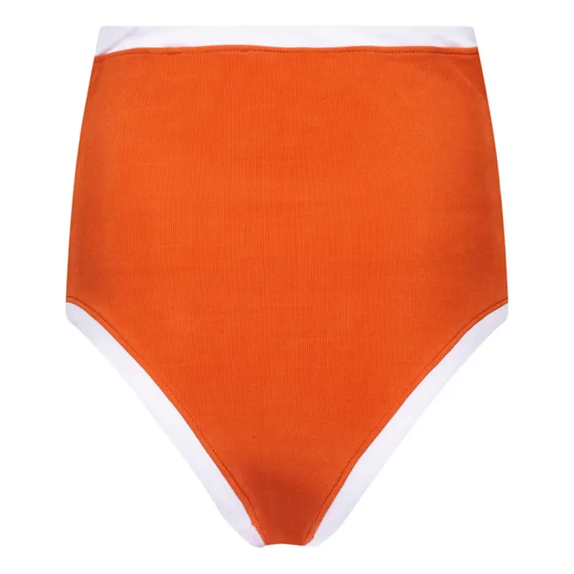Bikinihose aus recyceltem Material, uni gerippt - Damenkollektion | Terracotta