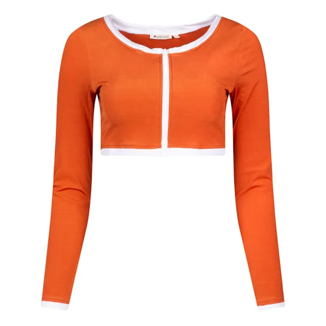 Crop Top UV-Schutz Recyceltes Material Uni gerippt - Damenkollektion | Terracotta