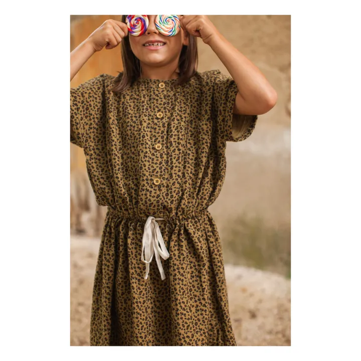 Esclusiva Marlot x Smallable - Vestito in garza di cotone leopardato Baïa | Caramello- Immagine del prodotto n°1