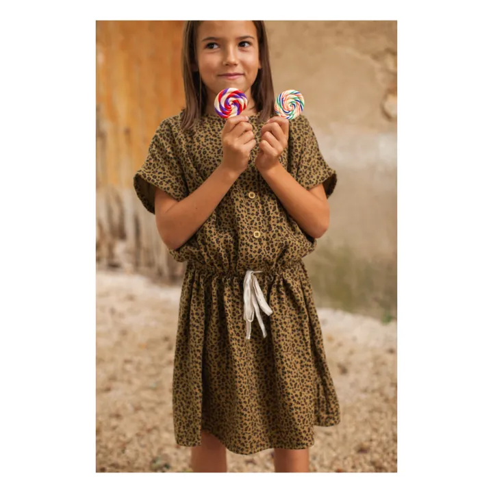 Esclusiva Marlot x Smallable - Vestito in garza di cotone leopardato Baïa | Caramello- Immagine del prodotto n°2