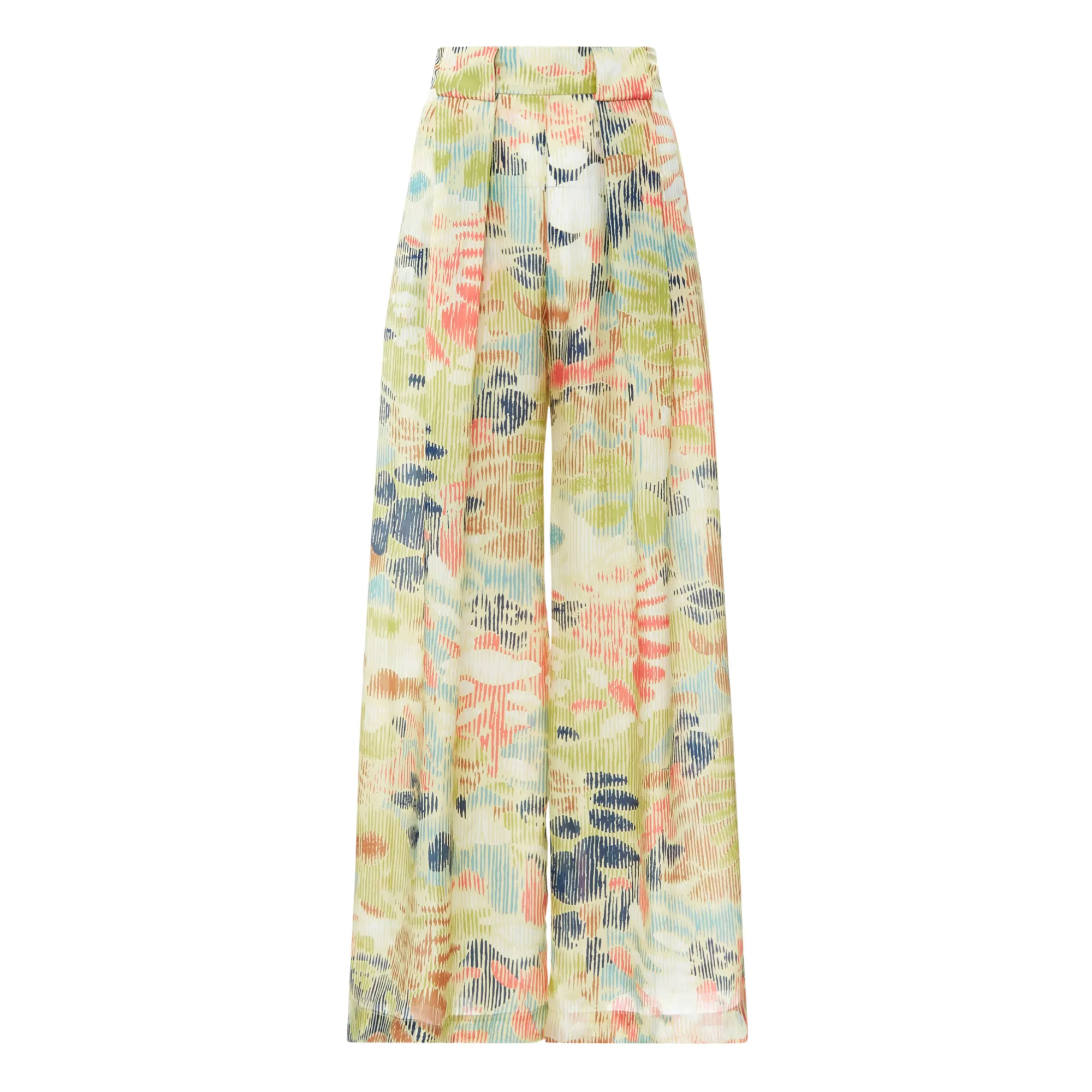 Momoni Lemon Yellow Aspen Printed Habotai Silk Pants