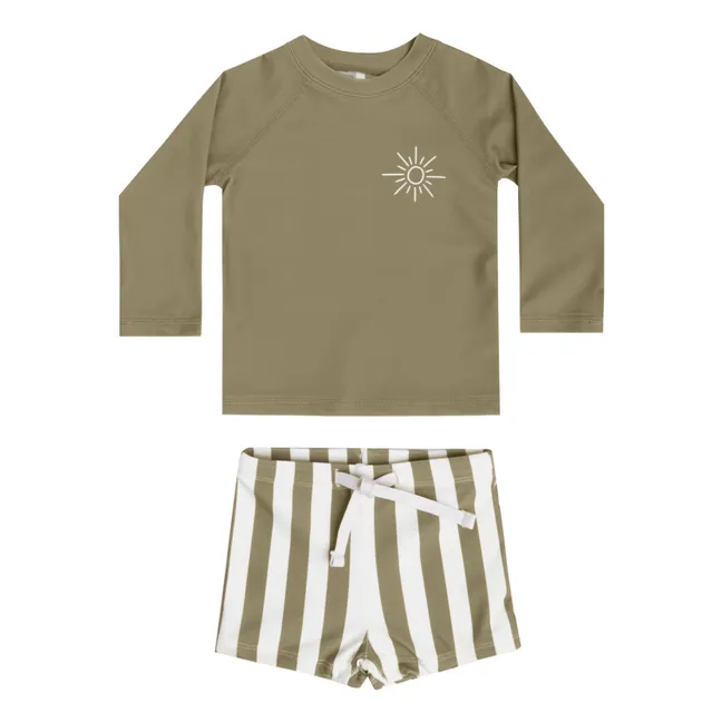 Anti-UV T-Shirt + Striped Shorts | Dark khaki