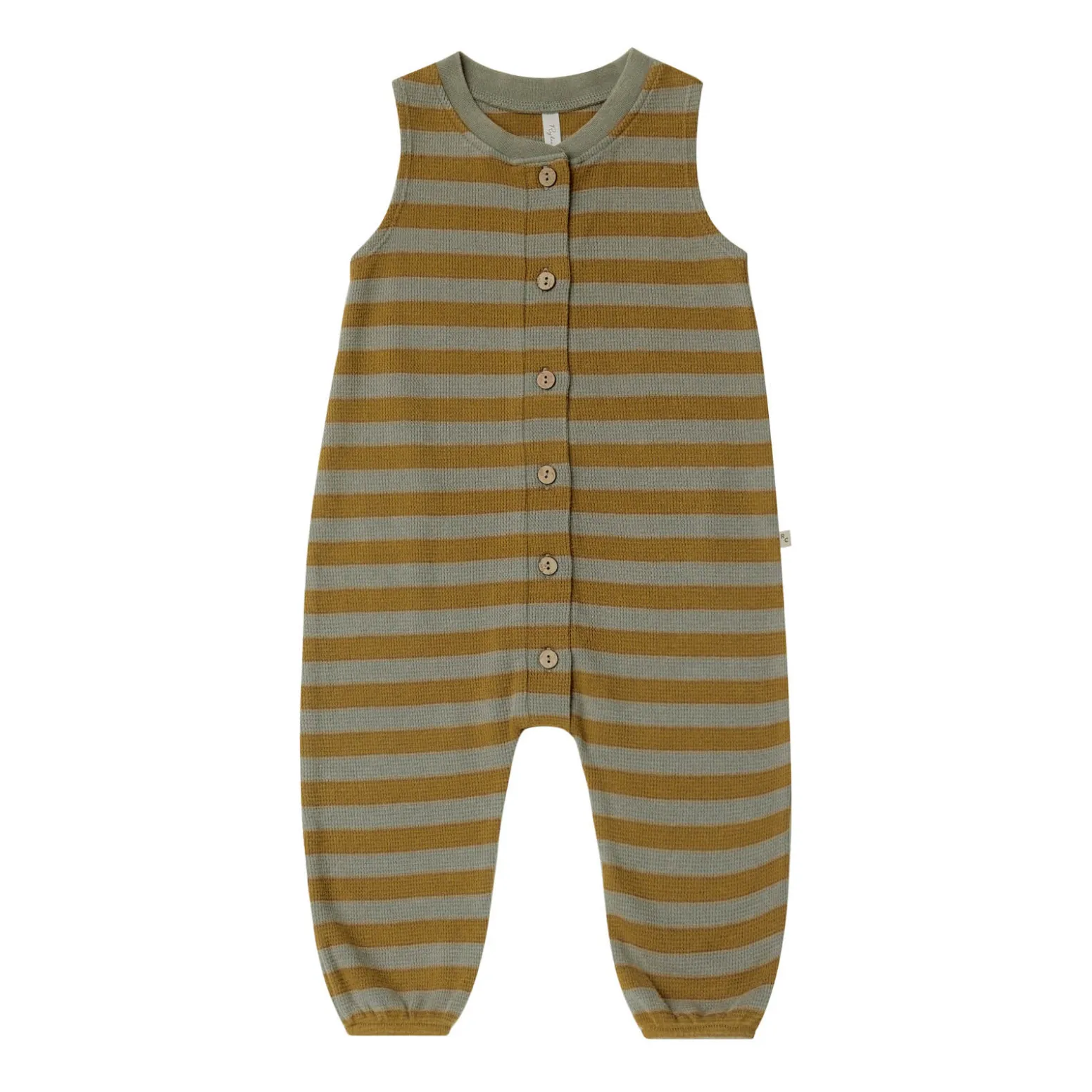 Rylee + Cru Ochre Striped Waffle Jumpsuit