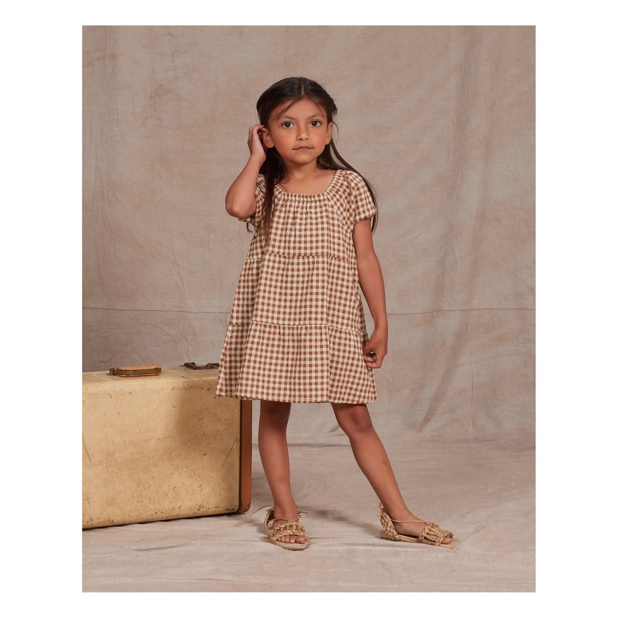 girls brown gingham dress Pia Dress (brown gingham) 12-14Y