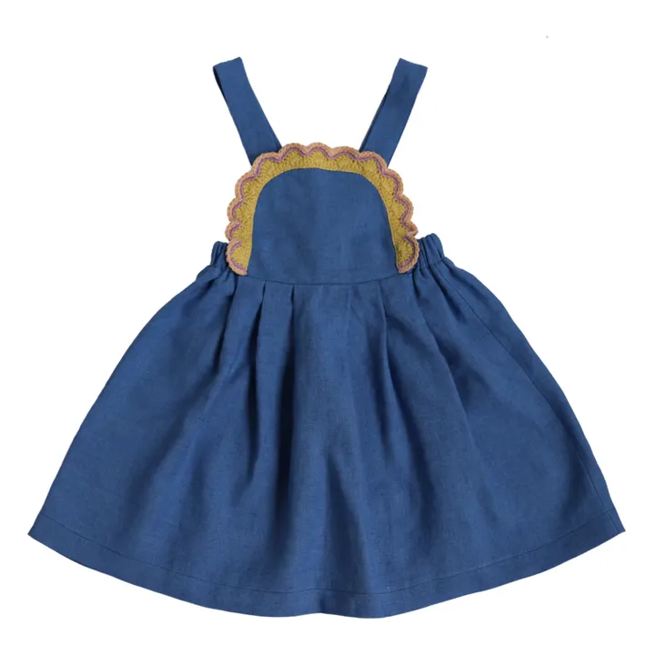 Vestido delantal de lino Angela | Azul- Imagen del producto n°0
