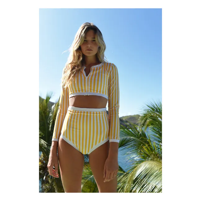 Bikinihose aus recyceltem Material, uni gerippt - Damenkollektion | Gelb