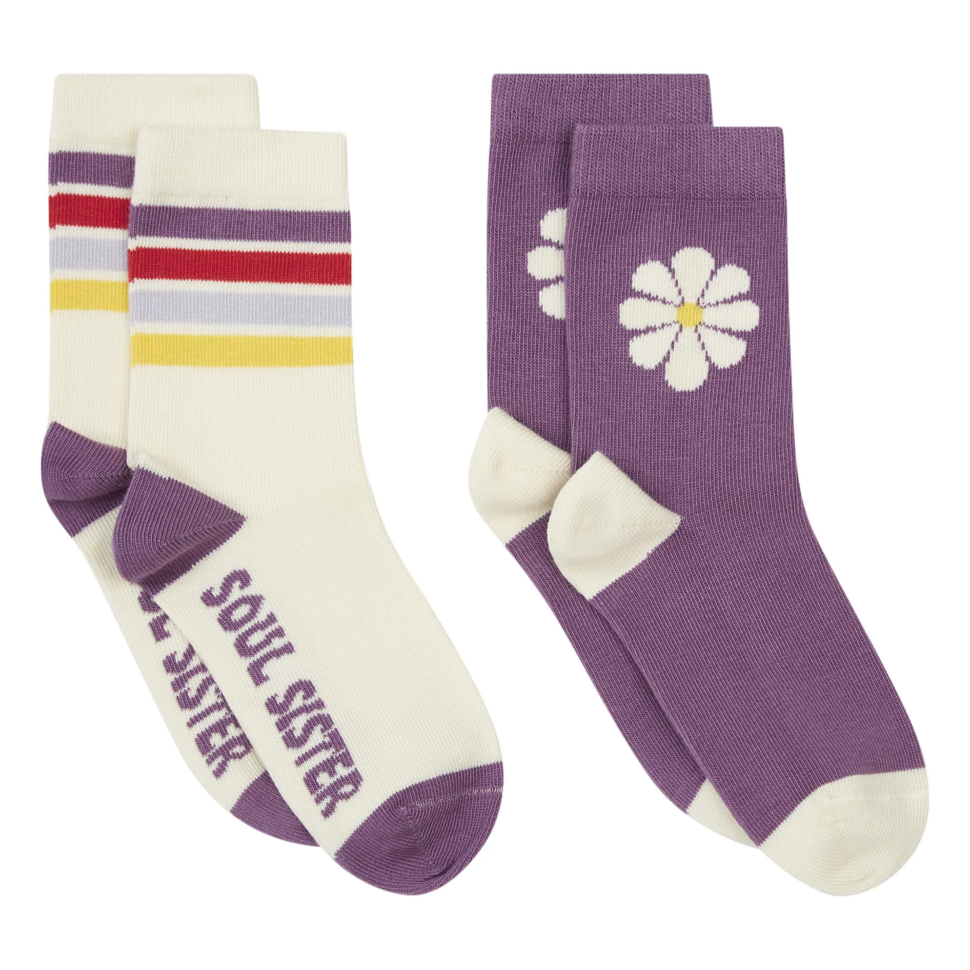 Hundred Pieces Off White Flower Soul Socks - Set Of 2 Pairs