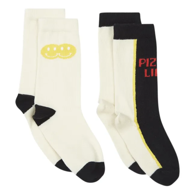 Pizza Smile Socks - Set of 2 Pairs | Off white